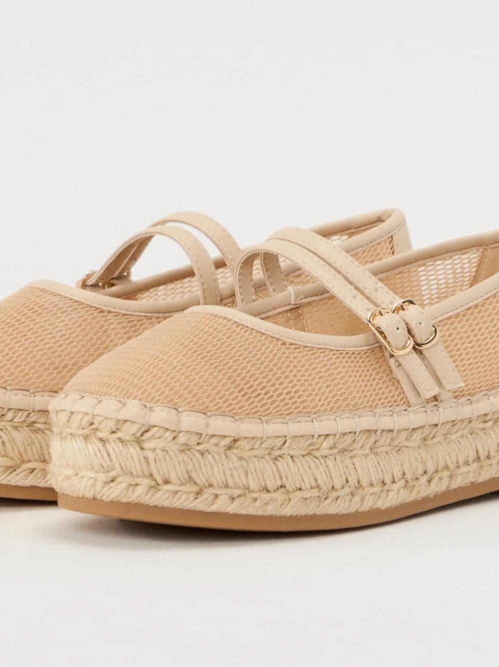 Aldo Beige Sheer Espadrille Mary Jane Flats with Double Strap